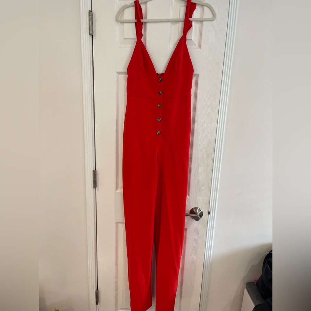 Lovers + friends adorable red/orange jumpsuit.